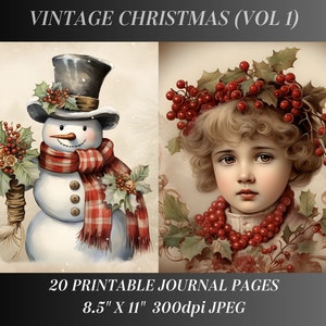Vintage Christmas Junk Journal Kit 1, Merry Christmas Junk Journal Pages, Santa Scene Junk Journal Printable Paper, Digital Art Scrapbooking