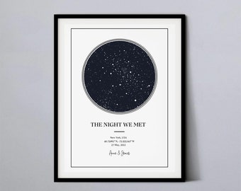 Custom Star Map Print By Date, Night We Met Anniversary Gift, Night Sky Print, Star Map Poster, Wedding Gift, Personalized Constellation Map