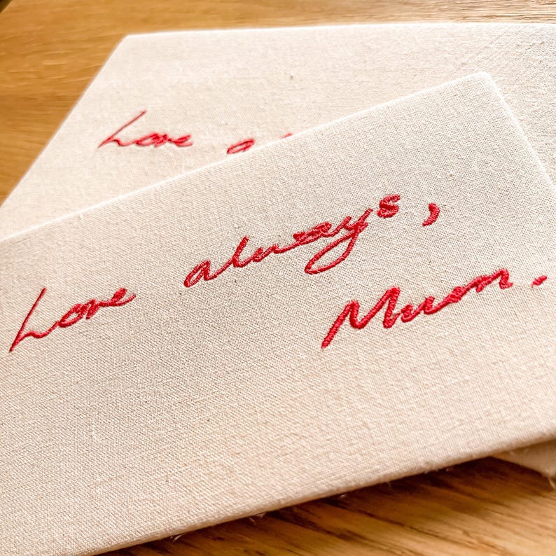 Gepersonaliseerd handschriftborduurwerk | Aandenken op maat | Geborduurd cadeau met handgeschreven tekst | Gepersonaliseerde handtekeningkunst afbeelding 7