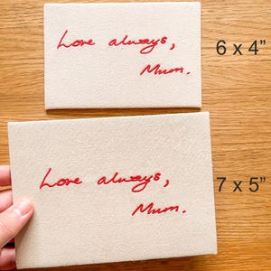 Gepersonaliseerd handschriftborduurwerk | Aandenken op maat | Geborduurd cadeau met handgeschreven tekst | Gepersonaliseerde handtekeningkunst afbeelding 5