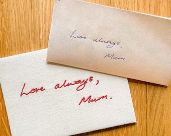 Personalised Handwriting Embroidery | Custom Memorial Keepsake | Embroidered Handwritten Note Gift | Personalized Signature Art