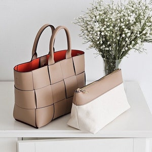 Luxury High Quality Genuine Cowhide Leather Woven Tote Bag Leather Woven Shopper Weaving Bag Top Handle Handbag  Shoulder Crossbody bag