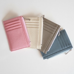 Cartera con cremallera para tarjetas, de piel de vaca auténtica, minimalista, funda para tarjetas, tarjetero, billetera de viaje, regalo para mamá e hija
