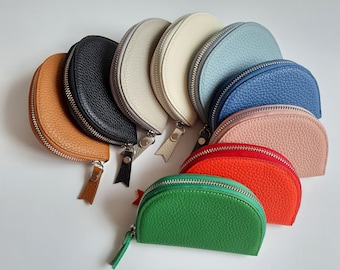 Cartera con forma de media luna, billetera minimalista de cuero genuino de vaca, billetera con cremallera, billetera para tarjetas, billetera de viaje, billetera para uso diario
