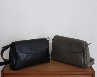 Genuine Cowhide Leather Crossbody Bag Simple Crossbag Chain Bag Everyday Bag  Minimalist Bag Gift for her