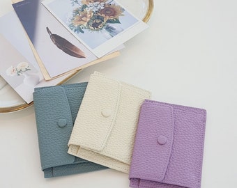 Mini Card Coin Wallet  Genuine Cowhide Real Leather Pastel colored wallet minimalist wallet Mini Coin Purse