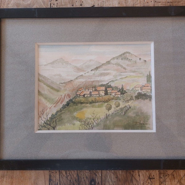 Véritable Aquarelle Signée,  Paysage Provençal Encadré Sous Verre Vintage