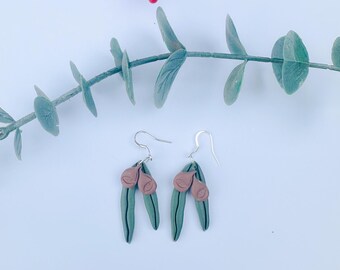Australian Native Eucalytus Gumnut and Leaf Earrings | Polymer Clay| Hand Made