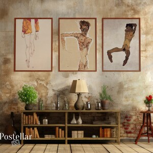 Reproduction Egon Schiele Naked Self-portrait Wall Art, Modern Portrait