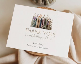 Modello di biglietto di ringraziamento a tema libro di fiabe per addio al nubilato: biglietto di auguri stampabile e modificabile per gli ospiti