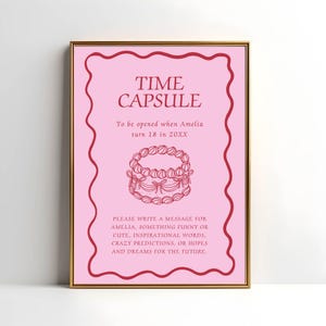 Modèle ondulé rose et rouge de la capsule pour le premier anniversaire Carte d'anniversaire rétro imprimable pour la fête du 1er anniversaire