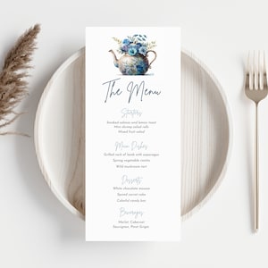 Time for Tea Dinner Menu Template Teeparty Dinner Menu Printable Dinner Menu Card Garden Teeparty Brautparty Tischdekoration