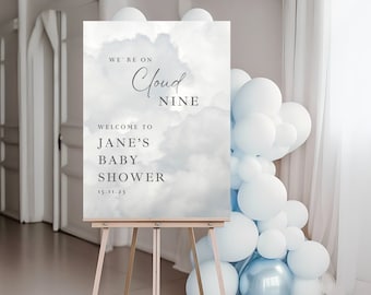 Cloud Nine Gray Baby Shower Welcome Sign We’re On Cloud 9 Baby Shower Welcome Board Printable Cloud 9 Baby Shower Sign,CLD101