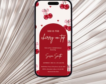 Cherry Bridal Shower Evite Template: Minimalist Design (Digital Download)