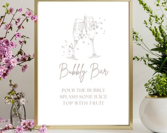 Pearls and Prosecco Bubbly Bar Sign Template: Bridal Shower Decor (8x10, Editable Canva)