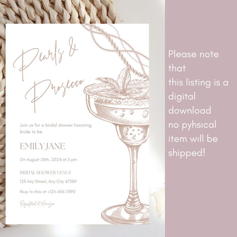 Pearls and Prosecco Invitation Template Neutral Bridal Shower Invites ...