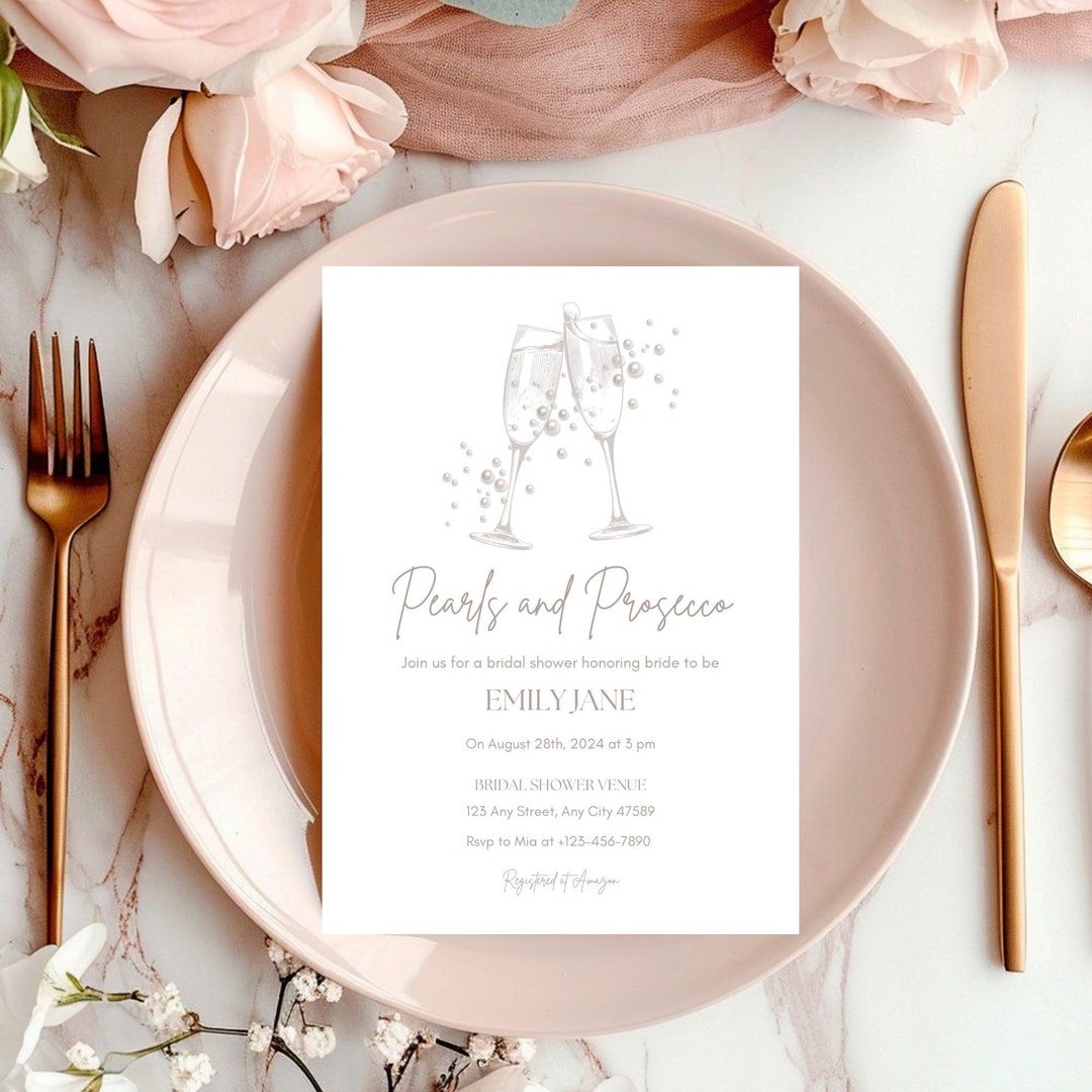 Pearls and Prosecco Invitation Template Bridal Shower Invites Minimal ...