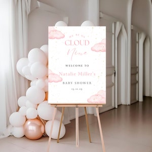 Cloud Nine Baby Shower Welcome Sign Stampabile Baby Shower Banner Pink Cloud Welcome Board Baby Shower Decorations Template, CLD103