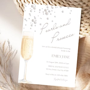 Pearls and Prosecco Invitation Template Bridal Shower Invites Minimal ...