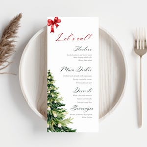 Kerstdiner menusjabloon Feestdagen diner Feestmenu Afdrukbare dinermenukaart Feestelijke viering Tafeldecor Bewerkbaar menu