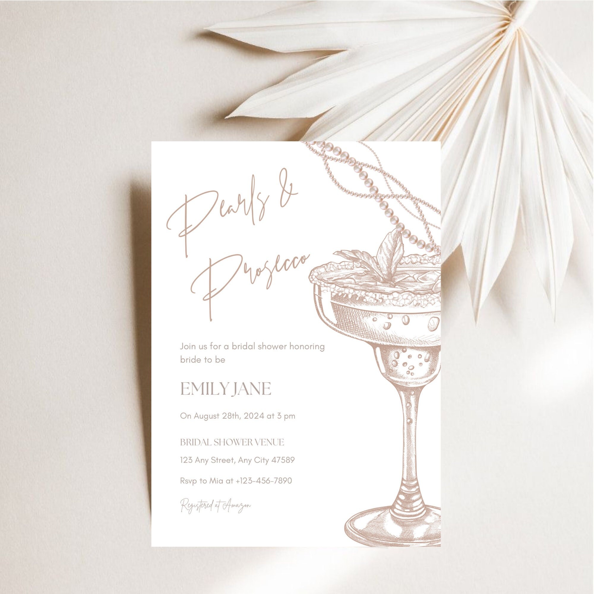 Pearls and Prosecco Invitation Template Neutral Bridal Shower Invites ...