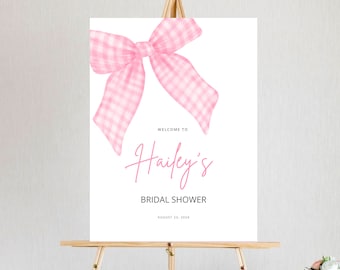 Pink Bow Bridal Shower Welcome Sign Printable She’s Tying The Knot Bridal Shower Banner Coquette Bridal Shower Welcome Board,STK101