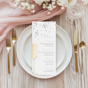 Parels en prosecco menusjabloon vrijgezellenfeest (afdrukbaar)