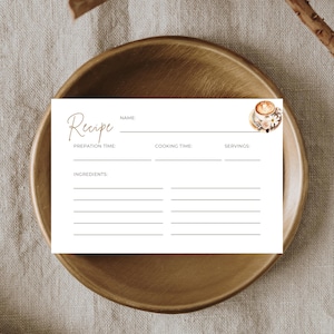 Plantilla de tarjeta de receta imprimible Tarjeta de receta de café expreso con leche Tarjeta de receta minimalista para despedida de soltera Decoraciones para despedida de soltera Love is Brewing