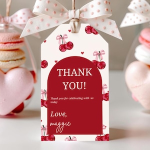 Cherry theme Gift Tag Template She’s the Cherry on Top Bridal Shower Decor Coquette Party Decor Favor Tag Printable Thank You Tag