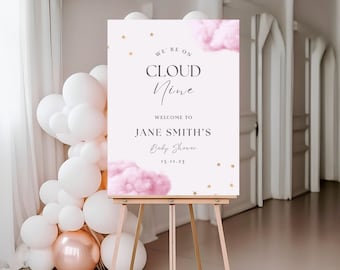 Cloud Nine Baby Shower Welcome Sign: Pink Cloud Decor (PDF)