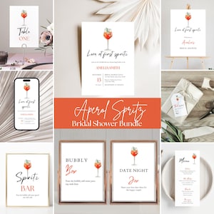Ensemble d'invitations nuptiales Spritz Aperol, premier coup de foudre, décorations nuptiales imprimables, pack douche nuptiale d'été