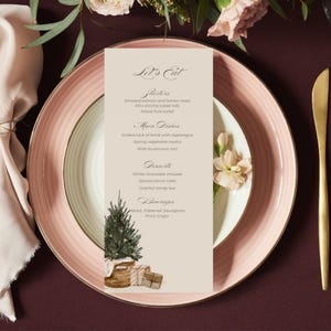 Szablon menu kolacji wigilijnej Menu kolacji świątecznej do wydrukowania Karta menu kolacji Dekoracja stołu na uroczystość Edytowalne menu