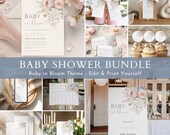 Baby in Bloom Baby Shower Bundle: Printable Floral Invitation, Games & Decor Set (Canva Editable)