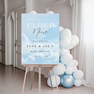 Boy Baby Shower Welcome Sign Blue Baby Shower Entrance Sign Cloud 9 Baby Shower Banner Baby Shower Decor Boy Cloud 9 Welcome Poster