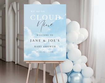 Cloud Nine Baby Shower Welcome Sign: Blue Sky Theme (PDF)
