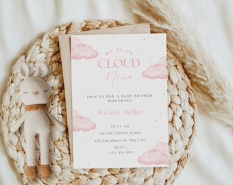 Cloud Nine Baby Shower Invitation Template: Pink Clouds (PDF)