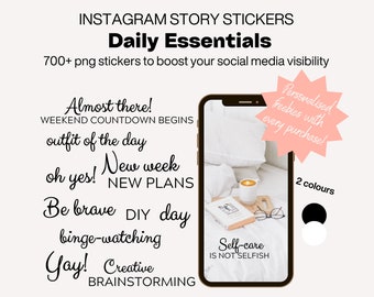 Instagram Story Stickers Bundle for Social Media Daily Essentials PNG Transparent Instasticker Everyday Mix Bundle Lettering Storysticker