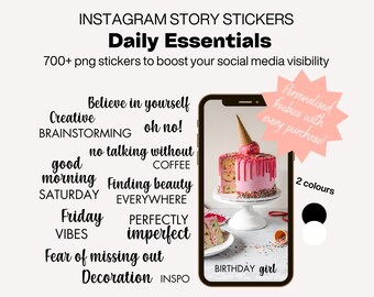 Instagram Story Stickers Bundle für Social Media Daily Essentials PNG Transparent Instasticker Everyday Mixed Lettering Storysticker Pack