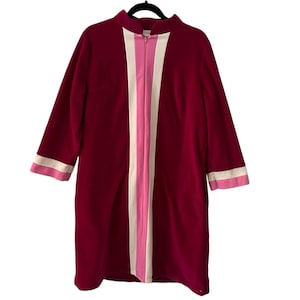 Vanity Fair Vintage 70&#39;s Pink White Valentines Full Zip Stripe Robe Soft Size M