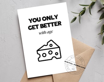 Printable birthday card template | Cheese design | Funny Happy Birthday card as a printable template | Digital download