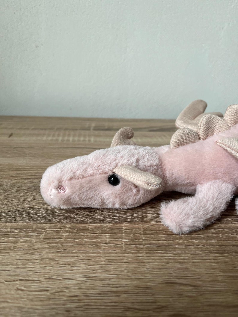 Niedlicher Kuscheltier Drache, flauschiges Stofftier, einzigartiges Kuscheltier in grün und rosa, 34 cm Drache als Geschenk für Kinder Bild 8