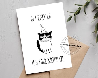 Printable Birthday Card Template | Funny Grumpy Cat Card with Saying | Digital Download
