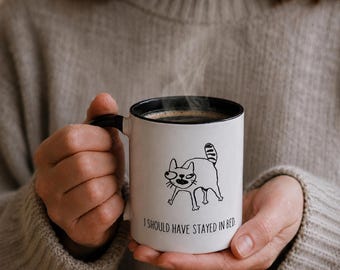 Office Mug | I Should Have Stayed in Bed Coffee Mug | Funny Coffee Mug 330 ml | Gift for Colleagues, Cat Lovers & More