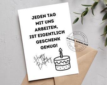 Printable birthday card template for colleagues and the boss | Funny card as a digital download