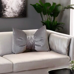 Living  room decor  gray velvet bow pillow
