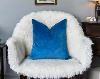Royal Blue Velvet Pillow Cover, Washable Throw Pillow