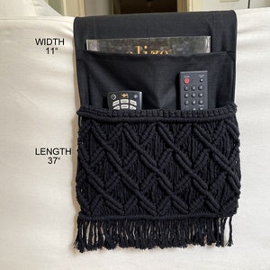 Black Canvas  Macrame Armrest Organizer 11x37&quot;
