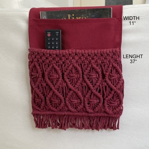 Burgundy Canvas  Macrame Armrest Organizer 11x37&quot;