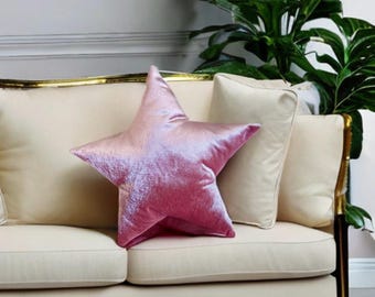 Luxurious Rose Pink Velvet Star Shaped Decorative Pillow - Home Decor Accessory-Birthday gift - Nursery decor -Housewarming Gift