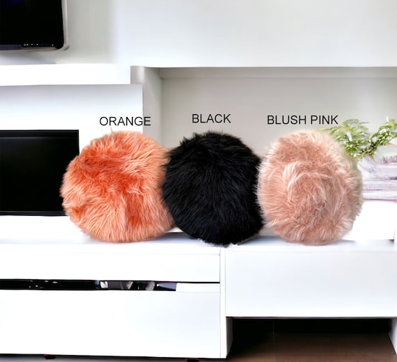 Orange Circle Faux Fur Cushions cute Pillow fuzzy fluffy home Decoration round Pillow christmas Gift Etsy